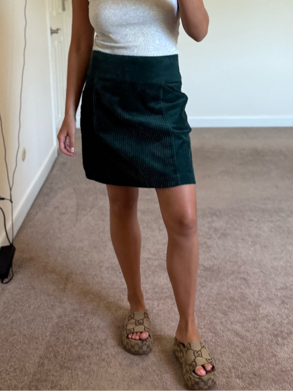Anthro deep emerald corduroy skirt